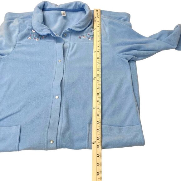 Vintage Blue Lightweight Fleece Long Robe Sz M Embroidered Pockets Snap Unworn - Picture 8 of 9